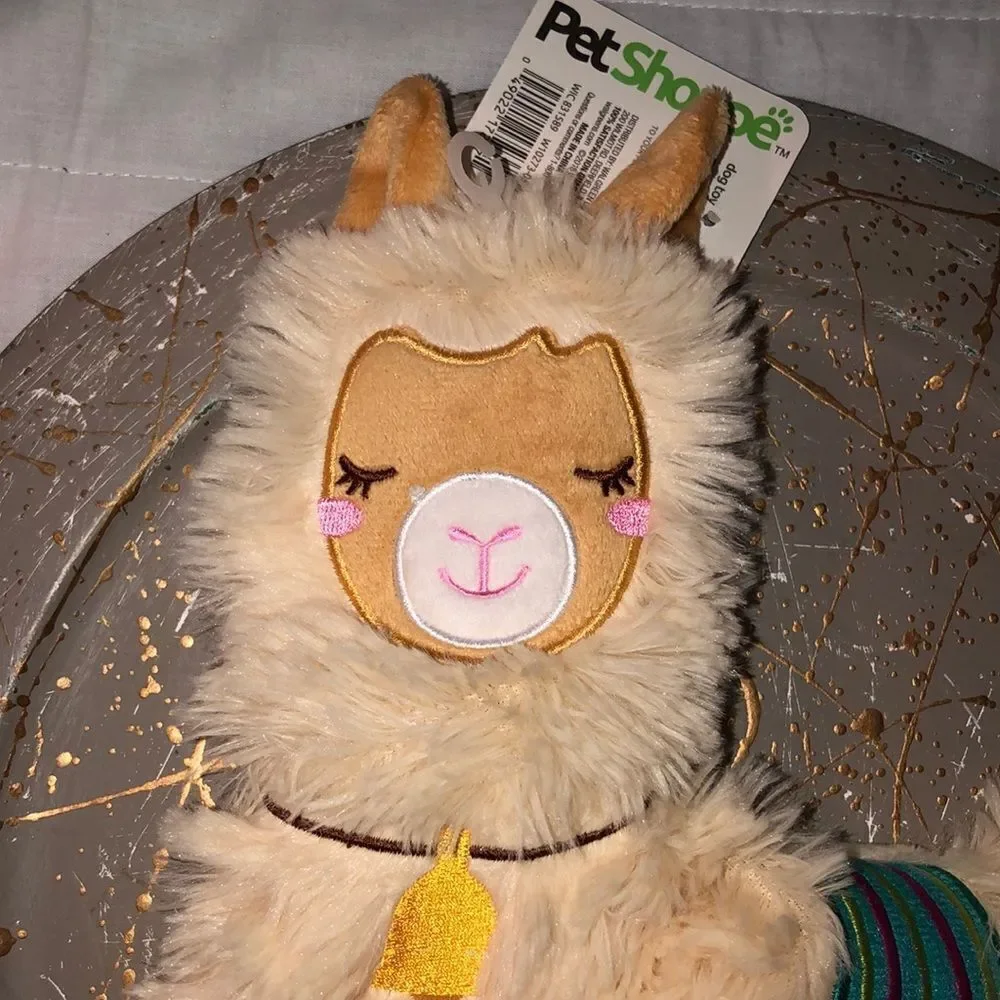 PetShoppe Ivory Green Tan Gold Llama Squeaker Mat Dog Toy